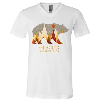Retro Glacier Grizzly Bear Gift National Park Gift V-Neck T-Shirt