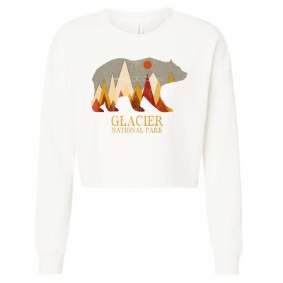 Retro Glacier Grizzly Bear Gift National Park Gift Cropped Pullover Crew