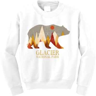 Retro Glacier Grizzly Bear Gift National Park Gift Kids Sweatshirt