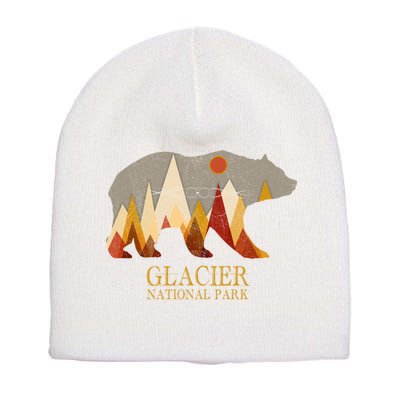 Retro Glacier Grizzly Bear Gift National Park Gift Short Acrylic Beanie