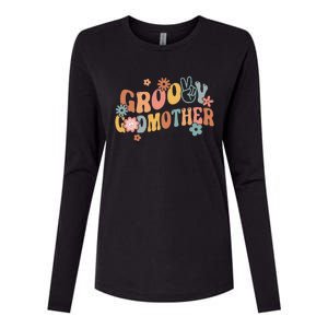 Retro Groovy Godmother Flower Hippie Family Groovy Vibes Womens Cotton Relaxed Long Sleeve T-Shirt