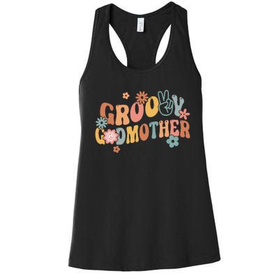 Retro Groovy Godmother Flower Hippie Family Groovy Vibes Women's Racerback Tank