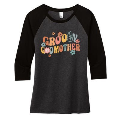 Retro Groovy Godmother Flower Hippie Family Groovy Vibes Women's Tri-Blend 3/4-Sleeve Raglan Shirt