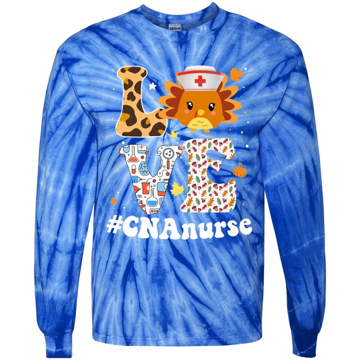 Retro Gobble Gobble Thanksgiving Cna Nurse Turkey Leoprad Rn Gift Tie-Dye Long Sleeve Shirt