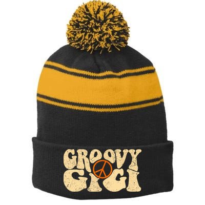 Retro Groovy Gigi Aesthetic Nostalgia 60's 70's Retro Gigi Stripe Pom Pom Beanie