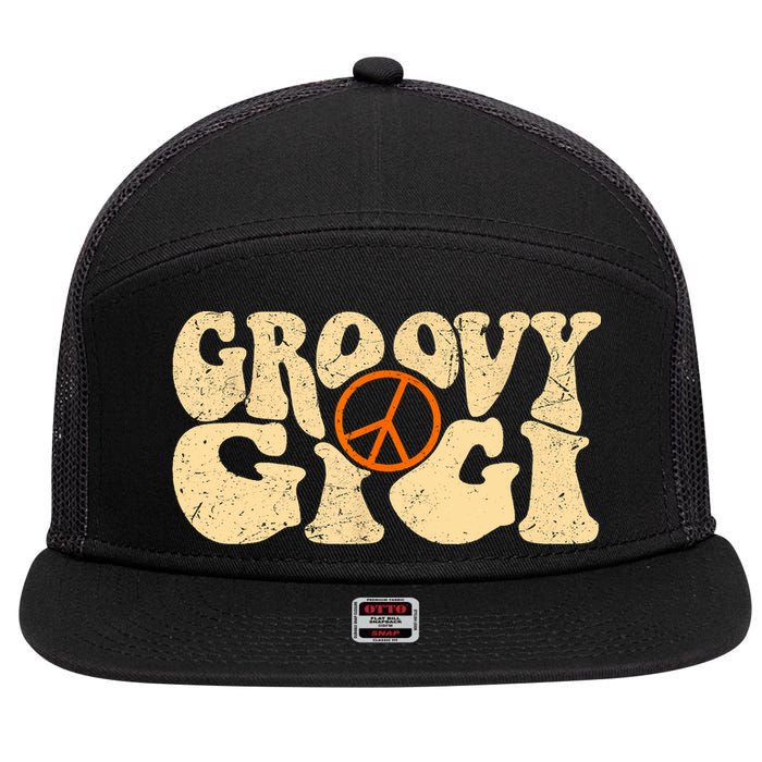 Retro Groovy Gigi Aesthetic Nostalgia 60's 70's Retro Gigi 7 Panel Mesh Trucker Snapback Hat