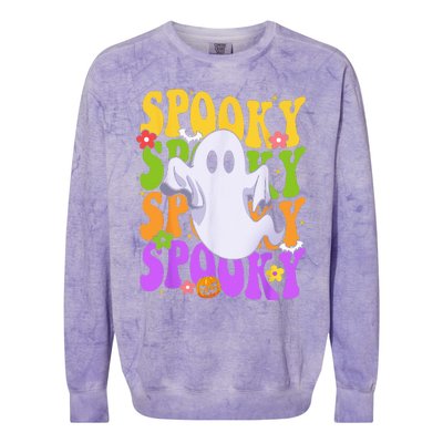 Retro Groovy Ghost Halloween Costume SPOOKY VIBES Colorblast Crewneck Sweatshirt