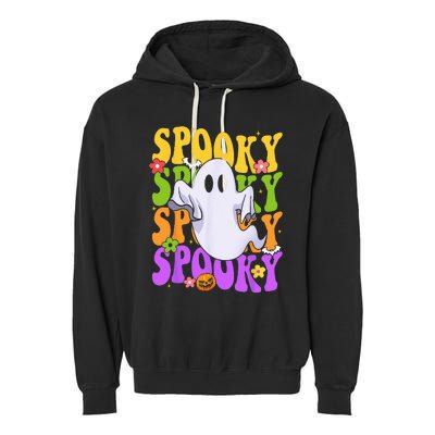 Retro Groovy Ghost Halloween Costume SPOOKY VIBES Garment-Dyed Fleece Hoodie