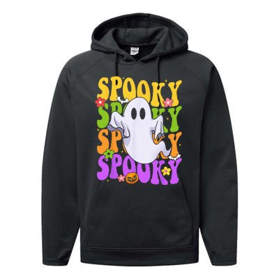 Retro Groovy Ghost Halloween Costume SPOOKY VIBES Performance Fleece Hoodie