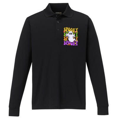 Retro Groovy Ghost Halloween Costume SPOOKY VIBES Performance Long Sleeve Polo