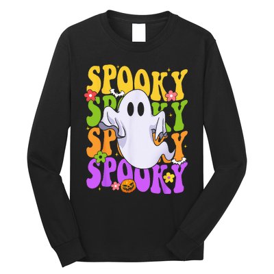 Retro Groovy Ghost Halloween Costume SPOOKY VIBES Long Sleeve Shirt