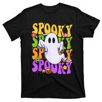 Retro Groovy Ghost Halloween Costume SPOOKY VIBES T-Shirt