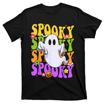 Retro Groovy Ghost Halloween Costume SPOOKY VIBES T-Shirt