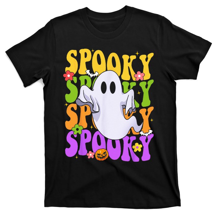 Retro Groovy Ghost Halloween Costume SPOOKY VIBES T-Shirt