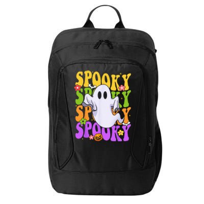 Retro Groovy Ghost Halloween Costume SPOOKY VIBES City Backpack