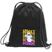 Retro Groovy Ghost Halloween Costume SPOOKY VIBES Sweatshirt Cinch Pack Bag