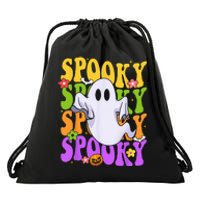 Retro Groovy Ghost Halloween Costume SPOOKY VIBES Drawstring Bag