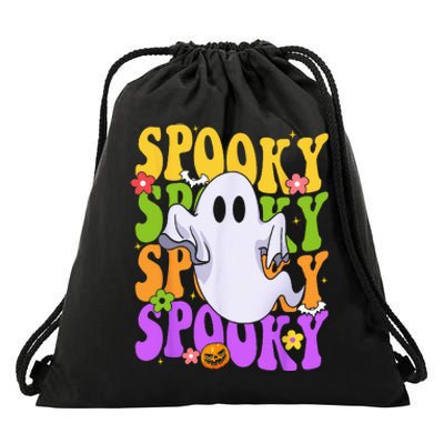 Retro Groovy Ghost Halloween Costume SPOOKY VIBES Drawstring Bag