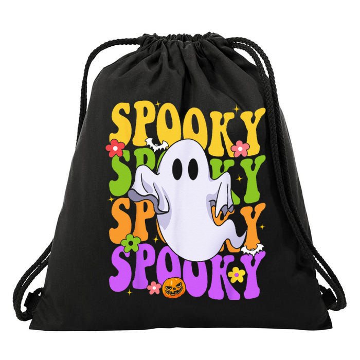 Retro Groovy Ghost Halloween Costume SPOOKY VIBES Drawstring Bag