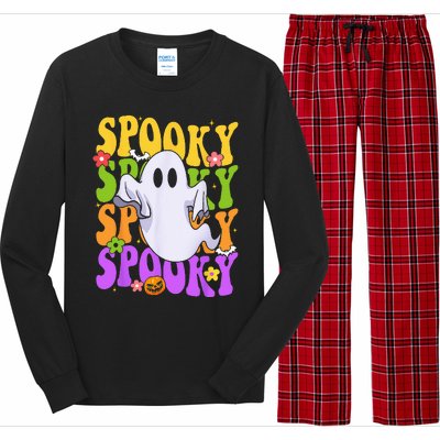 Retro Groovy Ghost Halloween Costume SPOOKY VIBES Long Sleeve Pajama Set