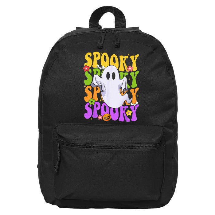 Retro Groovy Ghost Halloween Costume SPOOKY VIBES 16 in Basic Backpack