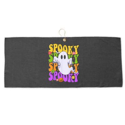 Retro Groovy Ghost Halloween Costume SPOOKY VIBES Large Microfiber Waffle Golf Towel