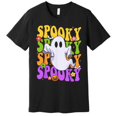 Retro Groovy Ghost Halloween Costume SPOOKY VIBES Premium T-Shirt