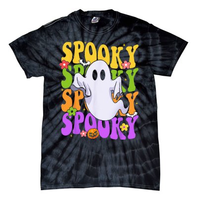 Retro Groovy Ghost Halloween Costume SPOOKY VIBES Tie-Dye T-Shirt