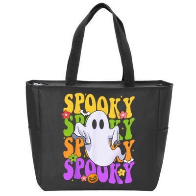 Retro Groovy Ghost Halloween Costume SPOOKY VIBES Zip Tote Bag