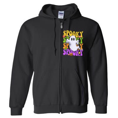 Retro Groovy Ghost Halloween Costume SPOOKY VIBES Full Zip Hoodie