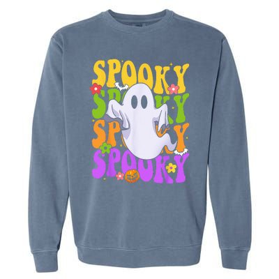 Retro Groovy Ghost Halloween Costume SPOOKY VIBES Garment-Dyed Sweatshirt