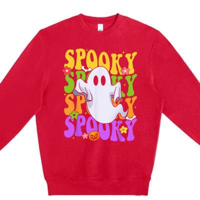 Retro Groovy Ghost Halloween Costume SPOOKY VIBES Premium Crewneck Sweatshirt