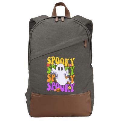 Retro Groovy Ghost Halloween Costume SPOOKY VIBES Cotton Canvas Backpack