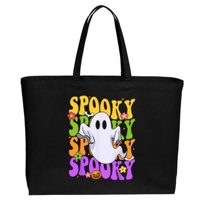 Retro Groovy Ghost Halloween Costume SPOOKY VIBES Cotton Canvas Jumbo Tote