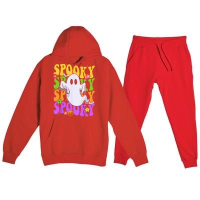 Retro Groovy Ghost Halloween Costume SPOOKY VIBES Premium Hooded Sweatsuit Set