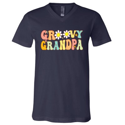 Retro Groovy Grandpa Birthday Matching Family Father's Day V-Neck T-Shirt