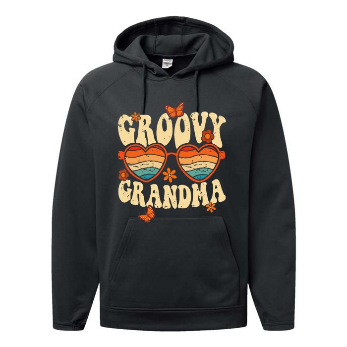 Retro Groovy Grandma 70s Aesthetic 1970's Mother's Day Performance Fleece Hoodie