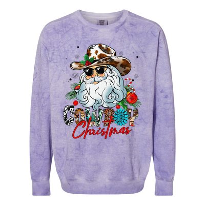 Retro Groovy Howdy Santa Christmas Cowboy Santa Xmas Costume Colorblast Crewneck Sweatshirt