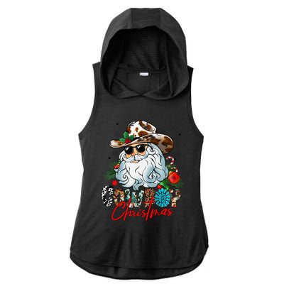 Retro Groovy Howdy Santa Christmas Cowboy Santa Xmas Costume Ladies PosiCharge Tri-Blend Wicking Draft Hoodie Tank