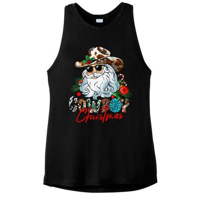 Retro Groovy Howdy Santa Christmas Cowboy Santa Xmas Costume Ladies PosiCharge Tri-Blend Wicking Tank