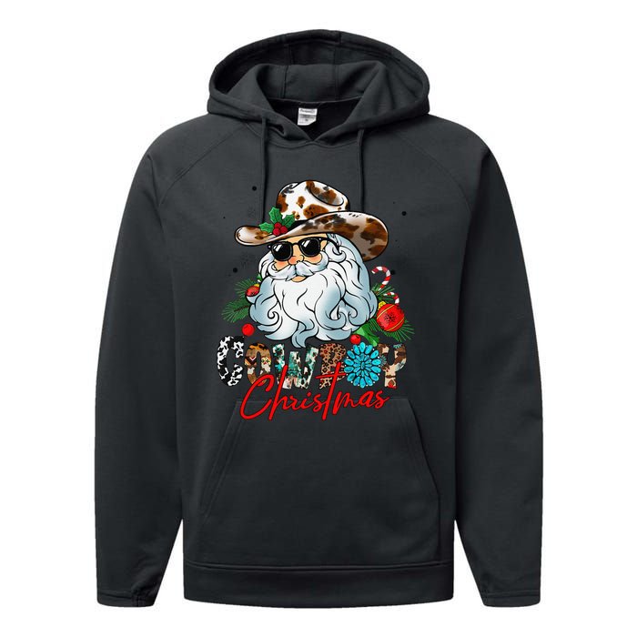 Retro Groovy Howdy Santa Christmas Cowboy Santa Xmas Costume Performance Fleece Hoodie