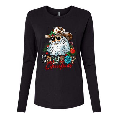 Retro Groovy Howdy Santa Christmas Cowboy Santa Xmas Costume Womens Cotton Relaxed Long Sleeve T-Shirt