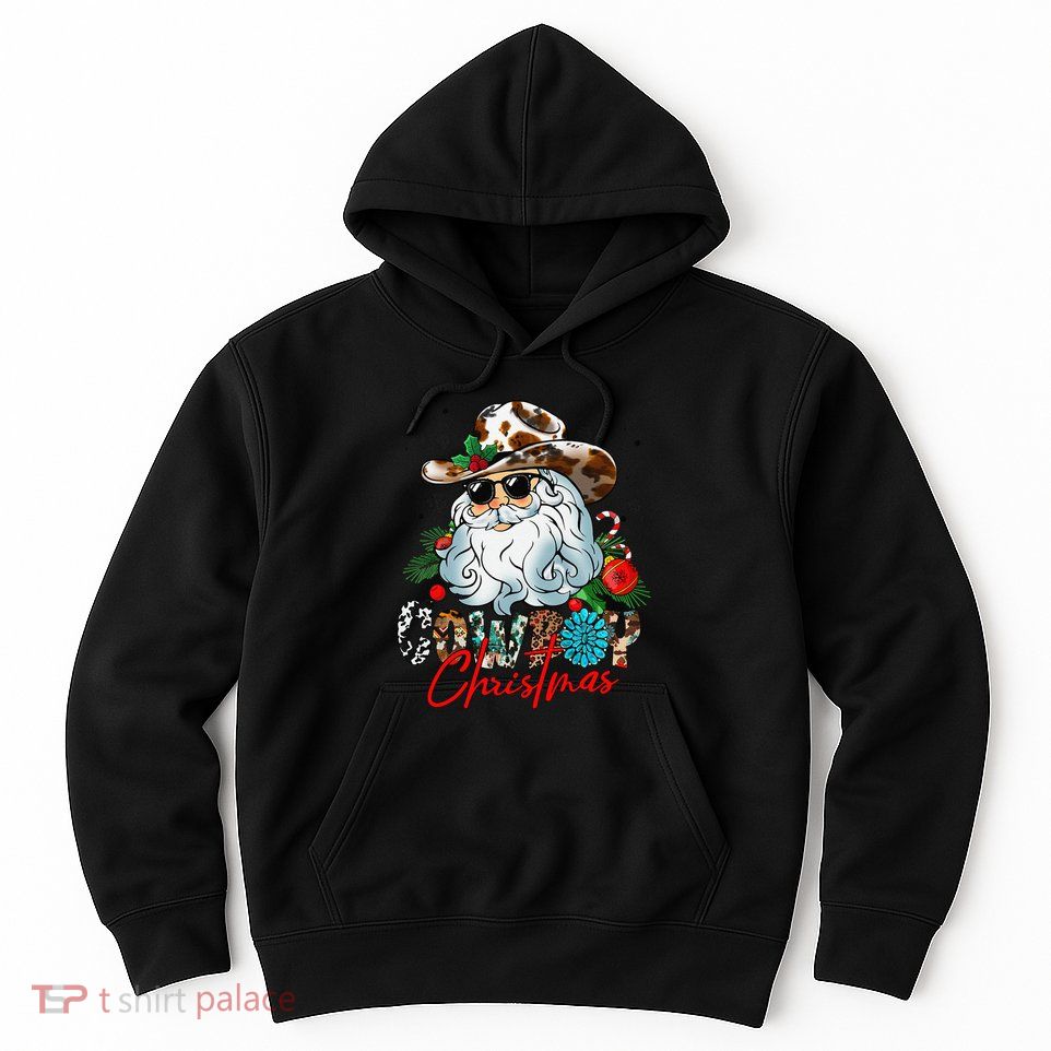 Retro Groovy Howdy Santa Christmas Cowboy Santa Xmas Costume Hoodie