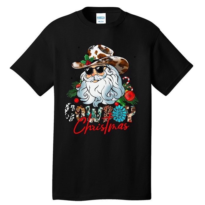 Retro Groovy Howdy Santa Christmas Cowboy Santa Xmas Costume Tall T-Shirt