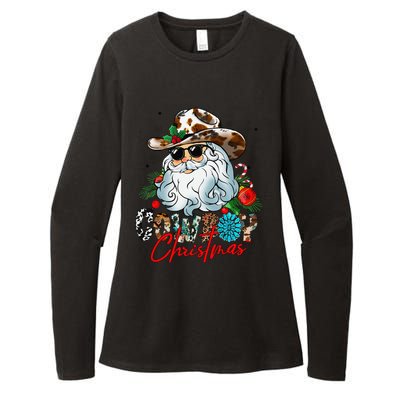 Retro Groovy Howdy Santa Christmas Cowboy Santa Xmas Costume Womens CVC Long Sleeve Shirt