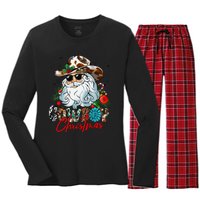 Retro Groovy Howdy Santa Christmas Cowboy Santa Xmas Costume Women's Long Sleeve Flannel Pajama Set 