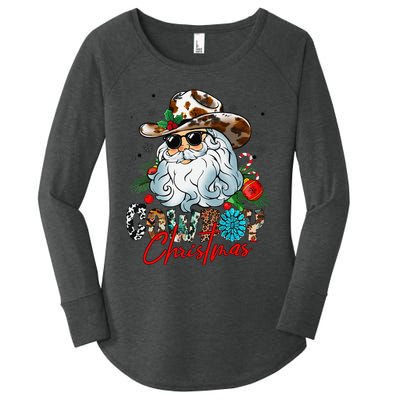 Retro Groovy Howdy Santa Christmas Cowboy Santa Xmas Costume Women's Perfect Tri Tunic Long Sleeve Shirt