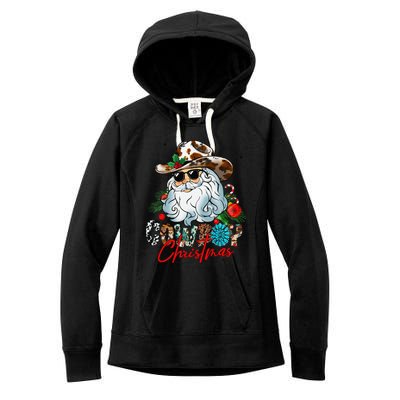 Retro Groovy Howdy Santa Christmas Cowboy Santa Xmas Costume Women's Fleece Hoodie