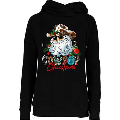 Retro Groovy Howdy Santa Christmas Cowboy Santa Xmas Costume Womens Funnel Neck Pullover Hood