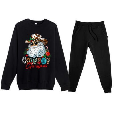 Retro Groovy Howdy Santa Christmas Cowboy Santa Xmas Costume Premium Crewneck Sweatsuit Set